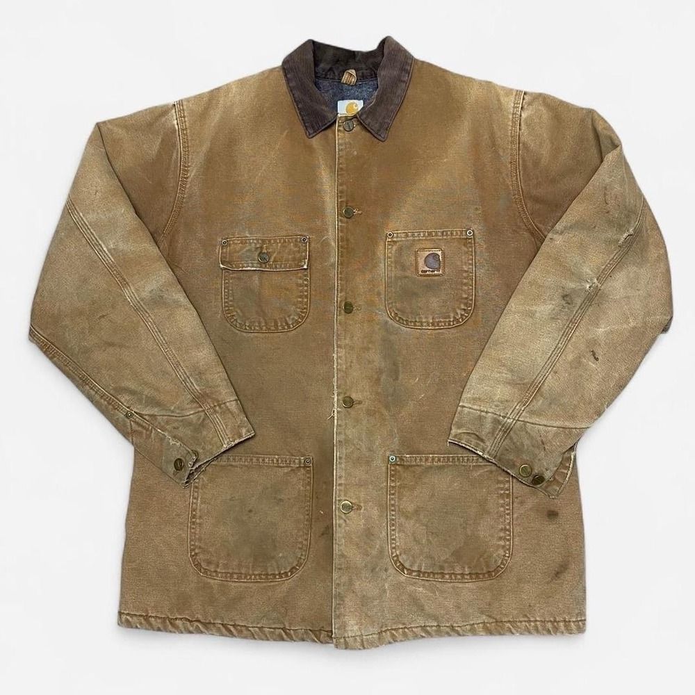 Vintage 80s  Carhartt Blanket Lined Chore Coat Work  beige Jacket